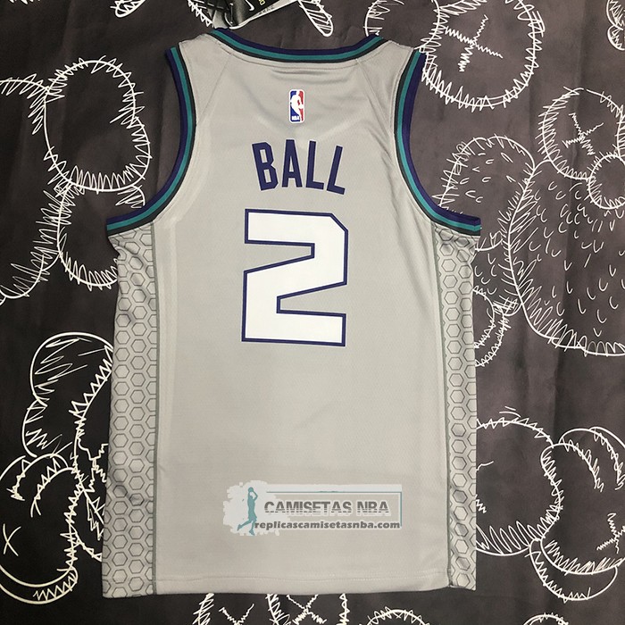 Camiseta Charlotte Hornets LaMelo Ball NO 2 Ciudad Edition Gris